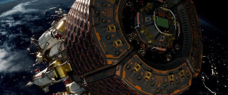 3d Rendering from 'Venom' {2018} of Spider Drone in transit showing diagnostic panel and sample cases